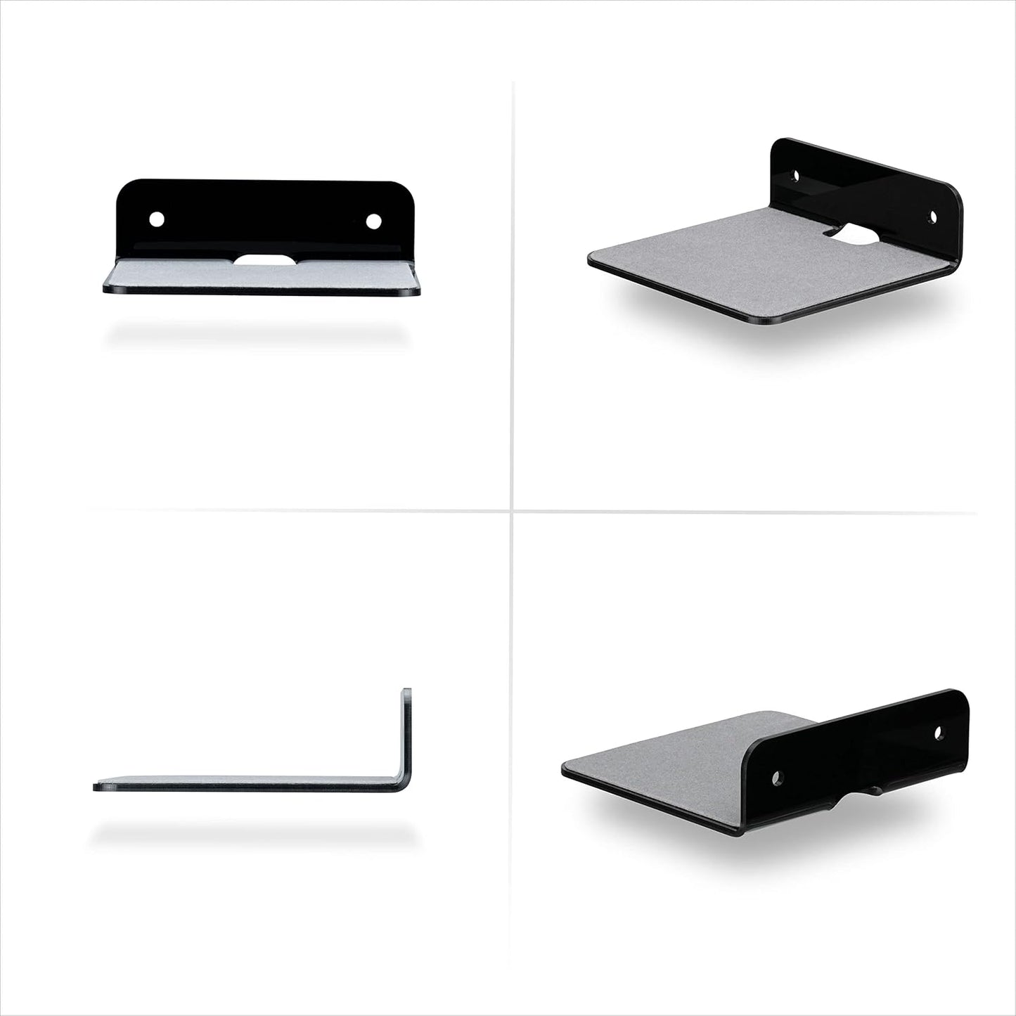 BRAINWAVZ 2-Pack 4 (SHELF11 Small Floating Shelf Bluetooth Speaker Stand, Adhesive & Screw Wall Mount, Anti Slip