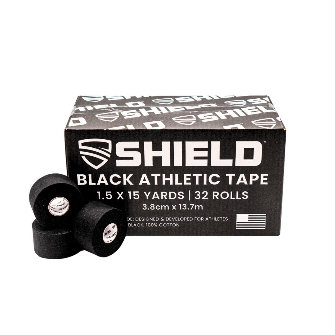 SHIELD Black Athletic Tape - 32-Roll Bulk Pack - 1.5 in x 15 yd