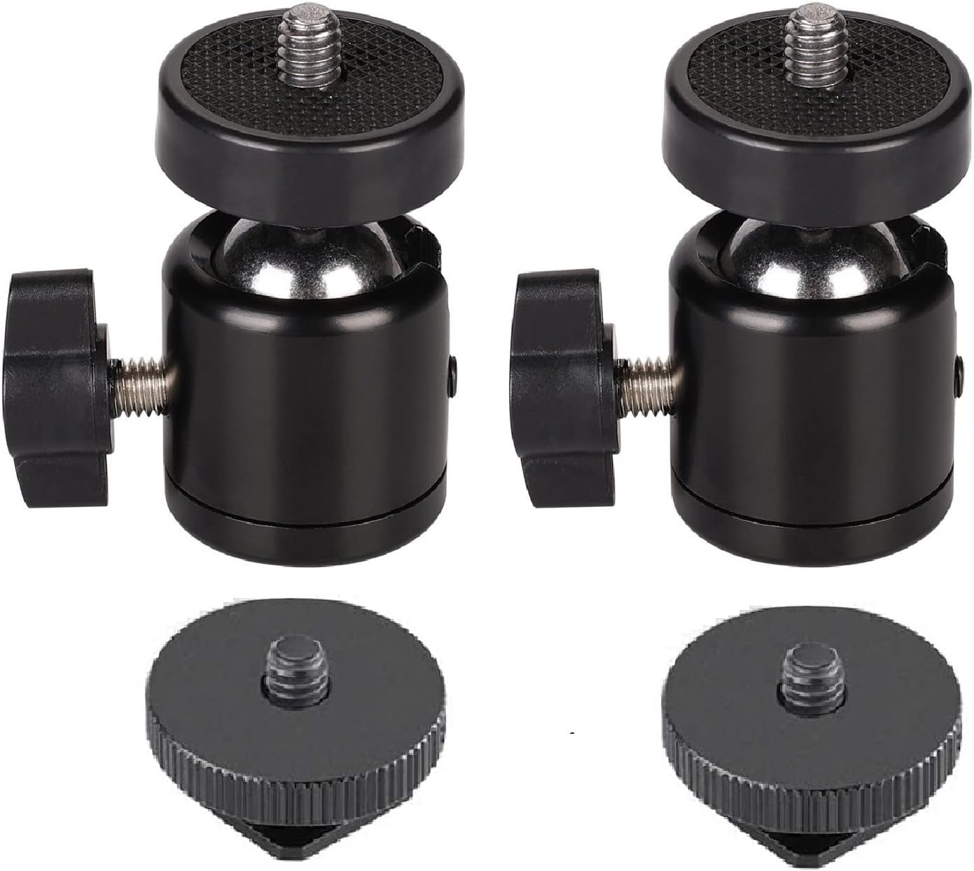 360 1/4 inch (2 Pack) Hot Shoe Mount Adapter Degree Swivel Mini Ball head with Screw for DSLR Camera, Monitor