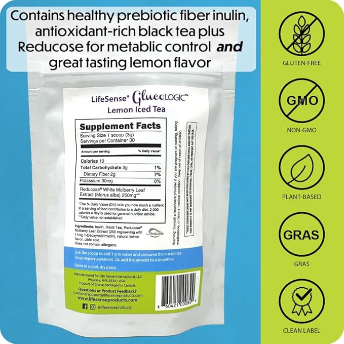 LifeSense GlucoLogic Clinically Proven Functional Tea, Next-Generation Smart Carb Blocker to help Reduce Food Hunger and Cravings, Promotes Health and Sustained Energy (90 grams/30 servings)