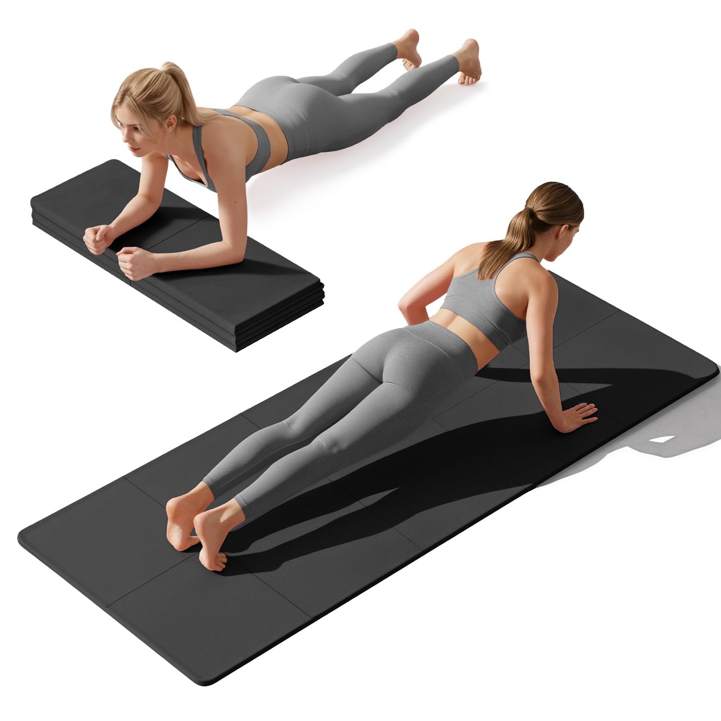 Foldable Yoga Mat Non Slip, Pilates Fitness Mats - 72" x 24" x 0.24" Extra Width ＆ Thick, Anti-Tear Exercise Mat with Carrying Strap and Bag, Workout Mats for Stretching,Yoga Studio,Gym or Home Workouts