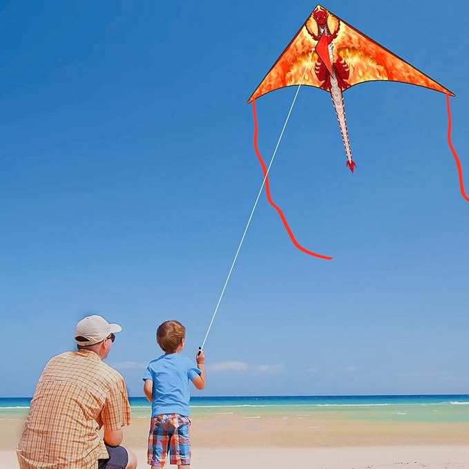 Kite for Kids 4-8 & 8-12, Delta Kites for Kids & Adults Easy to Fly, Huge Dragon Kites for Beginner, Beach Trip Park Family Outdoor Games and Activities