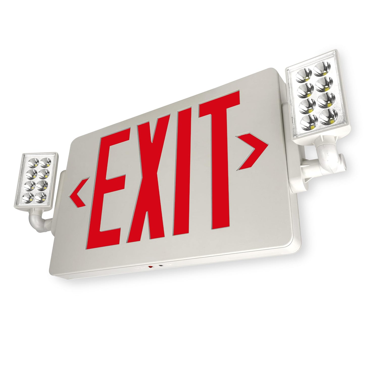LFI Lights® Thin COMBO UL 924 Listed, Red LED, Exit Sign with Emergency Lights, White, 120-277VAC Hardwired with Battery Backup, Optional Double Face and Knock Out Arrows COMBOTRWBB