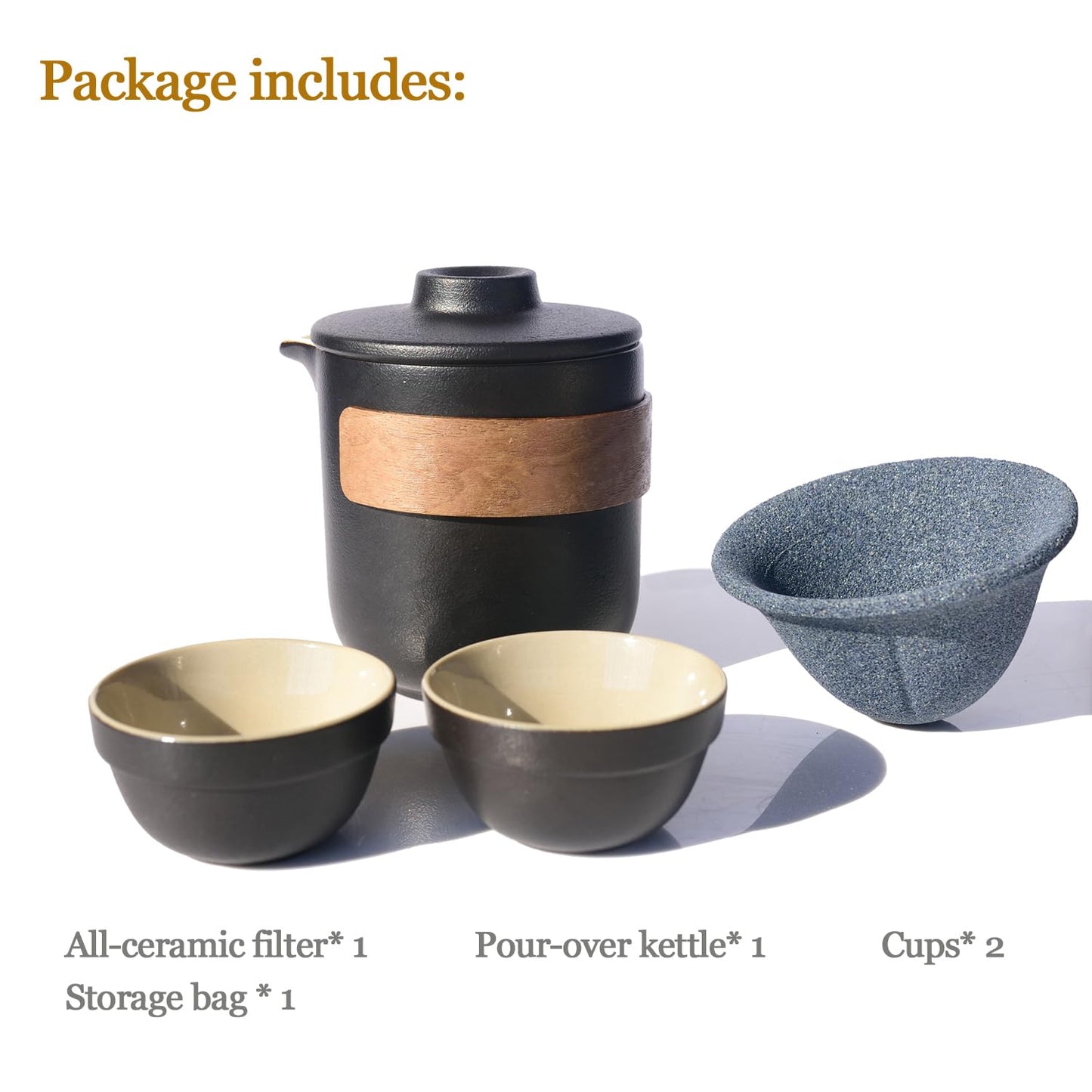 sencdfly Pour Over Coffee Maker - All-Ceramic Drip Set, Single Serve Coffee Maker with Pour Over Dripper, Reusable Ceramic Filter & Carafe, Portable Travel Drip Kit Valentines Day Gifts for Him