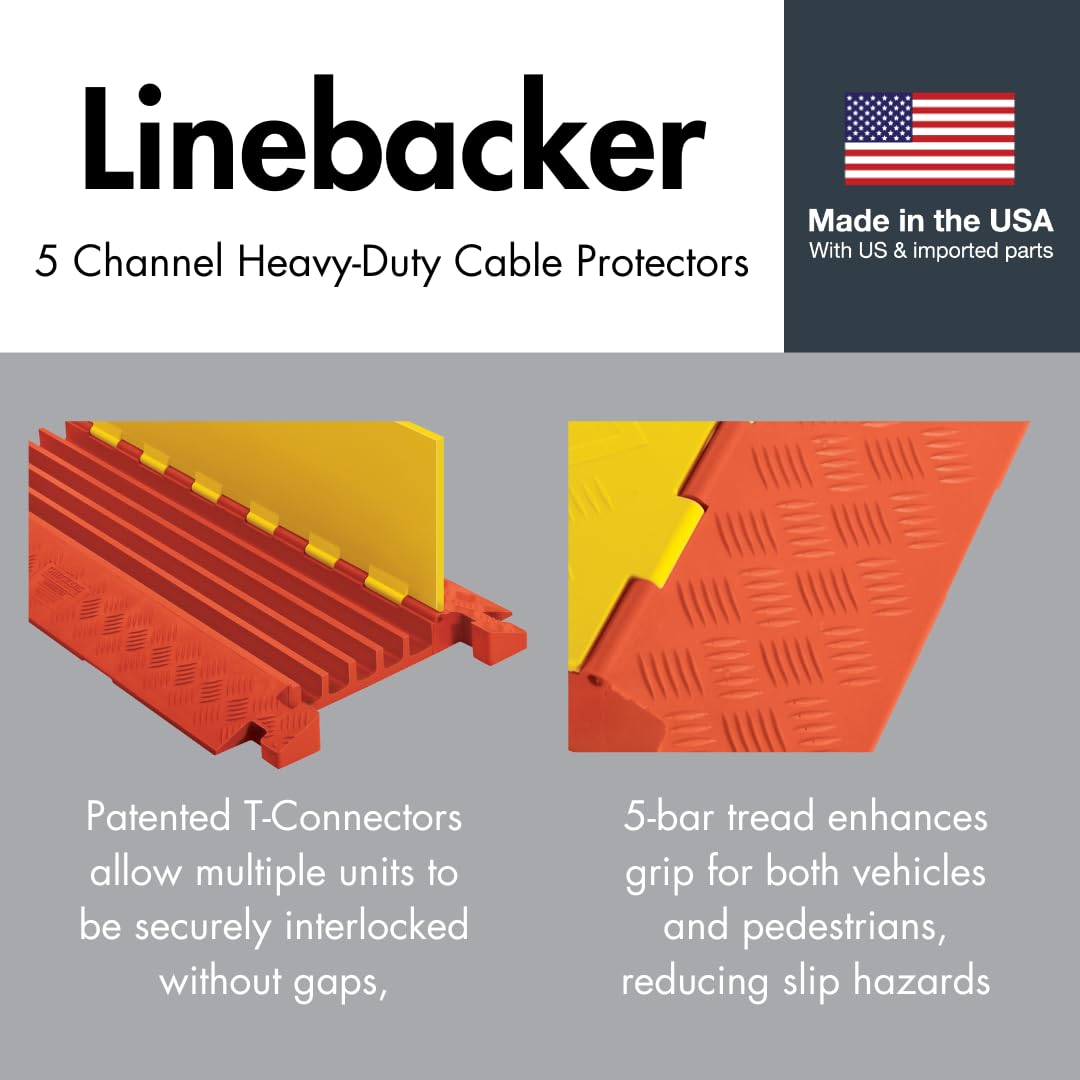 Checkers 5 Channel Industrial Drive Over Cable Protector for 1.25" Lines, 21k/Axle Load Capacity Hose and Cable Ramp for Heavy Duty Equipment, Made in The USA, Orange/Yellow, CP5X125-GP-O/Y