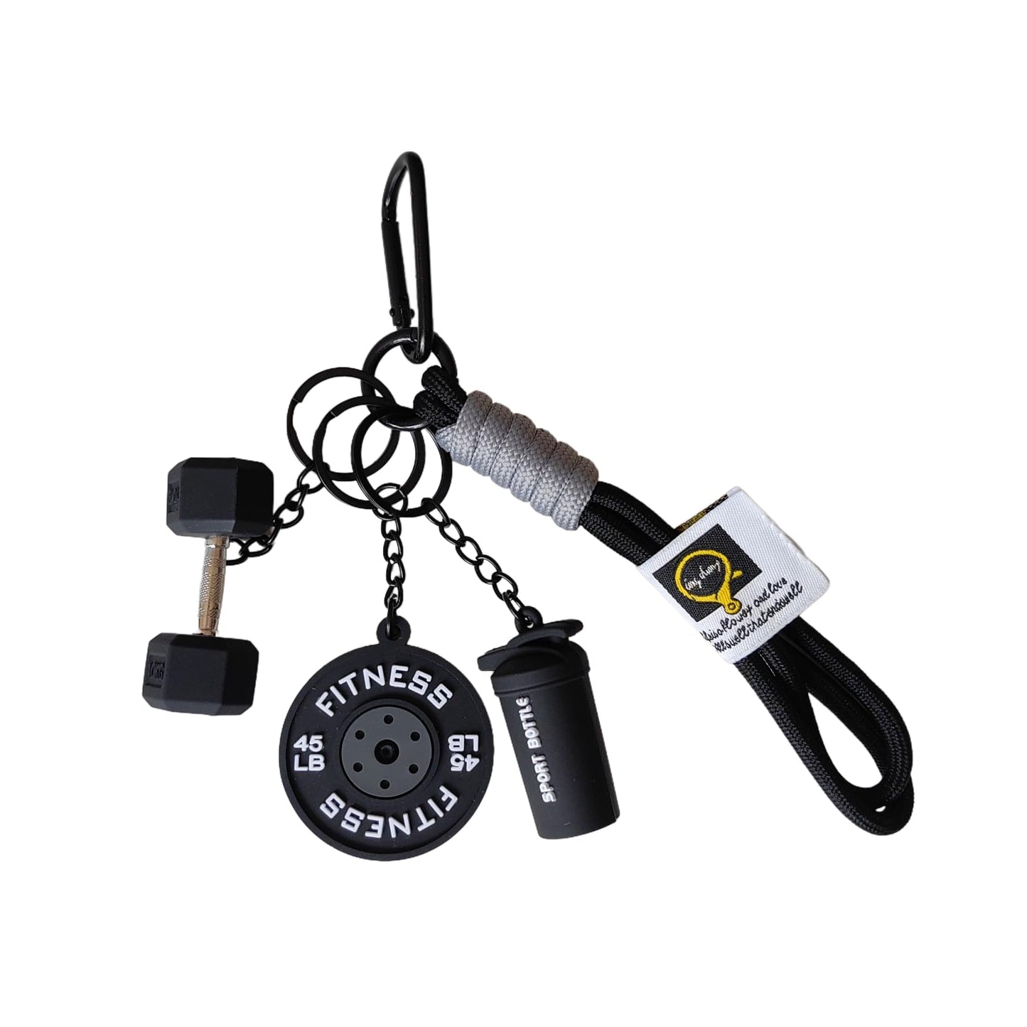 HeriNova Black Dumbbell and Weights Keychain for Gym Lovers, Fitness Themed Bag Purse Charms & Car Key Accessory for Men and Women, Workout Gift Idea