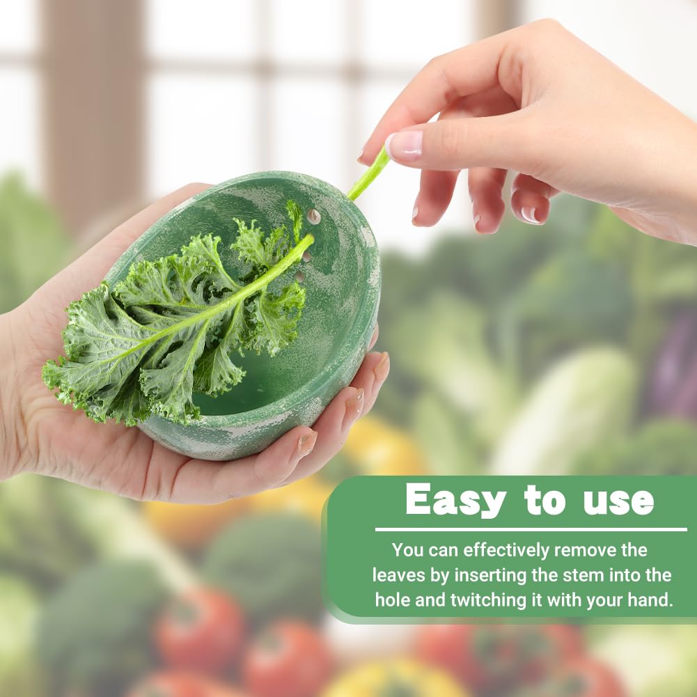 Pottery Herb Stripper Bowl, Handmade Herb Stripper Ceramic Bowl with 4-Slot Different Hole Sizes for Kale, Herbs & Broccoli, Efficient Peeling Off the Leafy Assembly(Green)