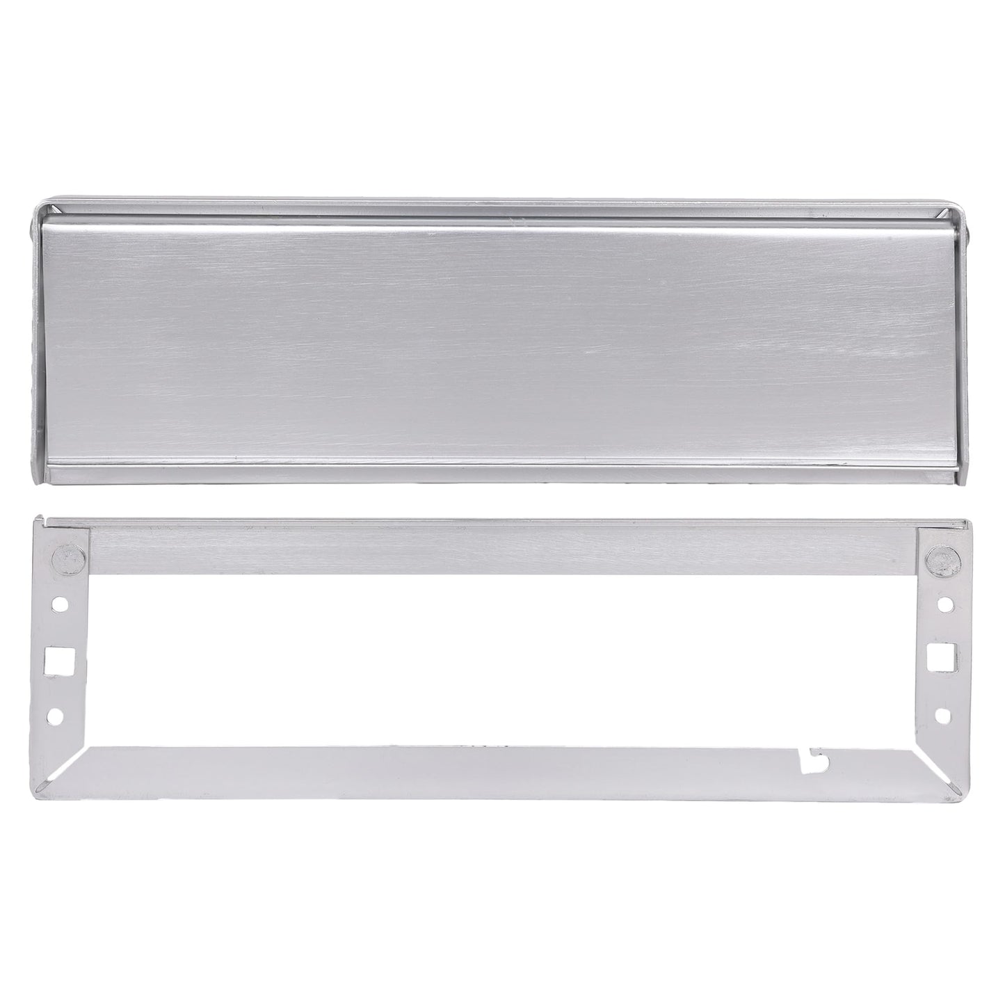 SKANDH Aluminum Letter Plate Mail Slot with Backplate for Front Door | Rectangular Flap Design, Easy Installation | Polish Anodized Silver Finish, 10 x 3 x 0.6 Inches (Pack of 1 with Screws)