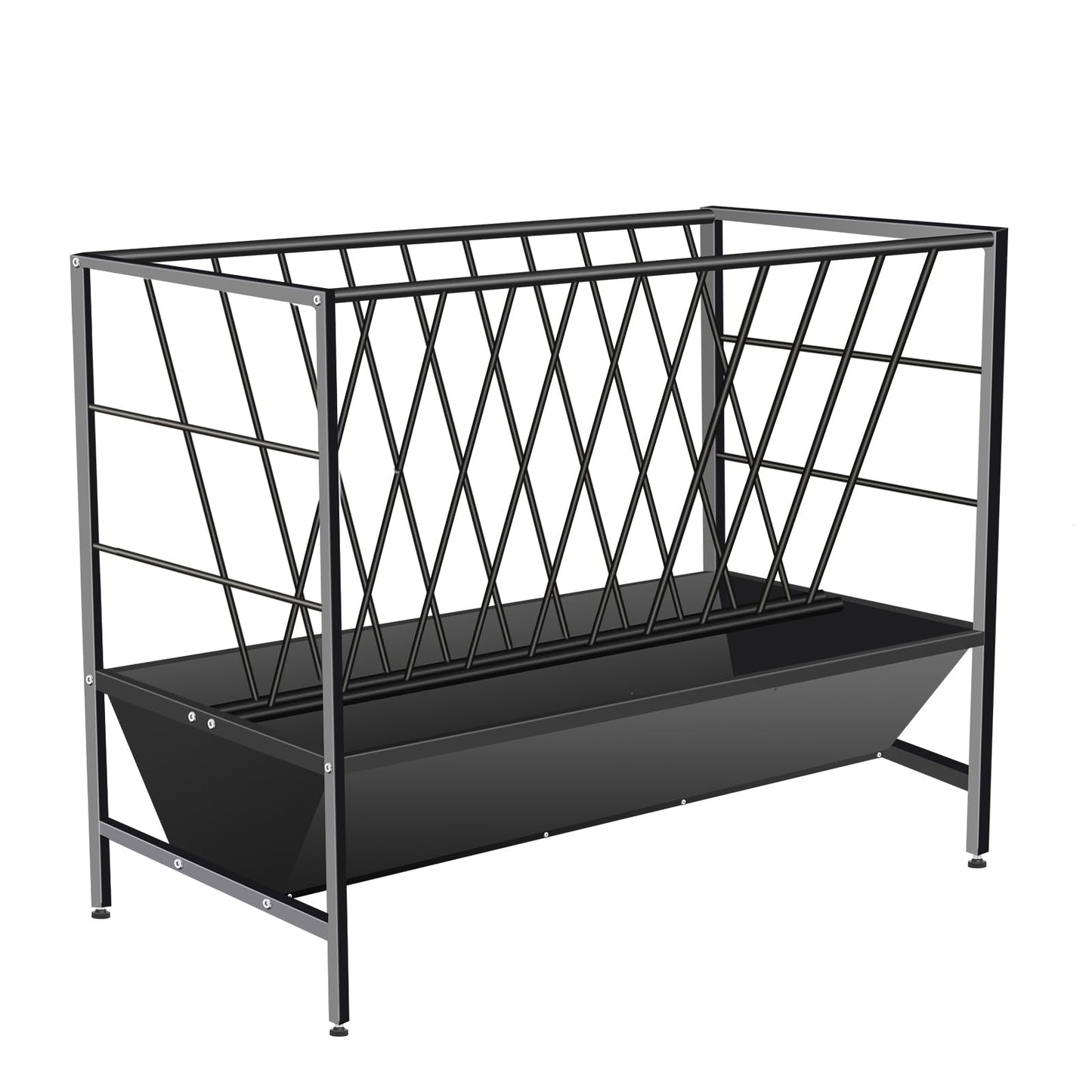 YXJSTO Pasture Hay Feeder 69 Gallon, Livestock 2 in 1 Hay and Grain Feeder, Heavy-Duty Galvanized Metal Goat Feeder with 2 Trays, Pasture Feeder for Goat, Sheep, Foal, Sheep