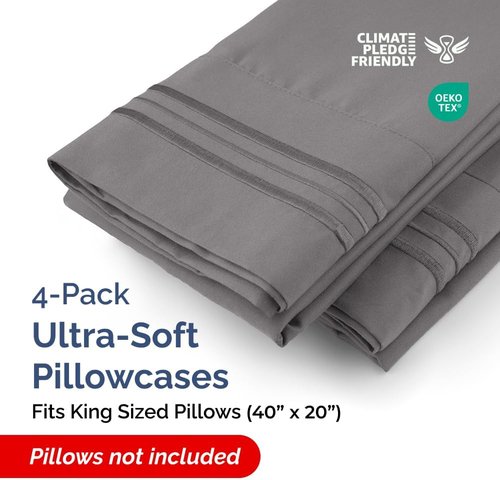 King Pillow Cases by [Brand Name] - Ultra Soft Hotel Quality Covers | Wrinkle-Free & Fade Resistant - 4 Piece Set in Dark Grey
