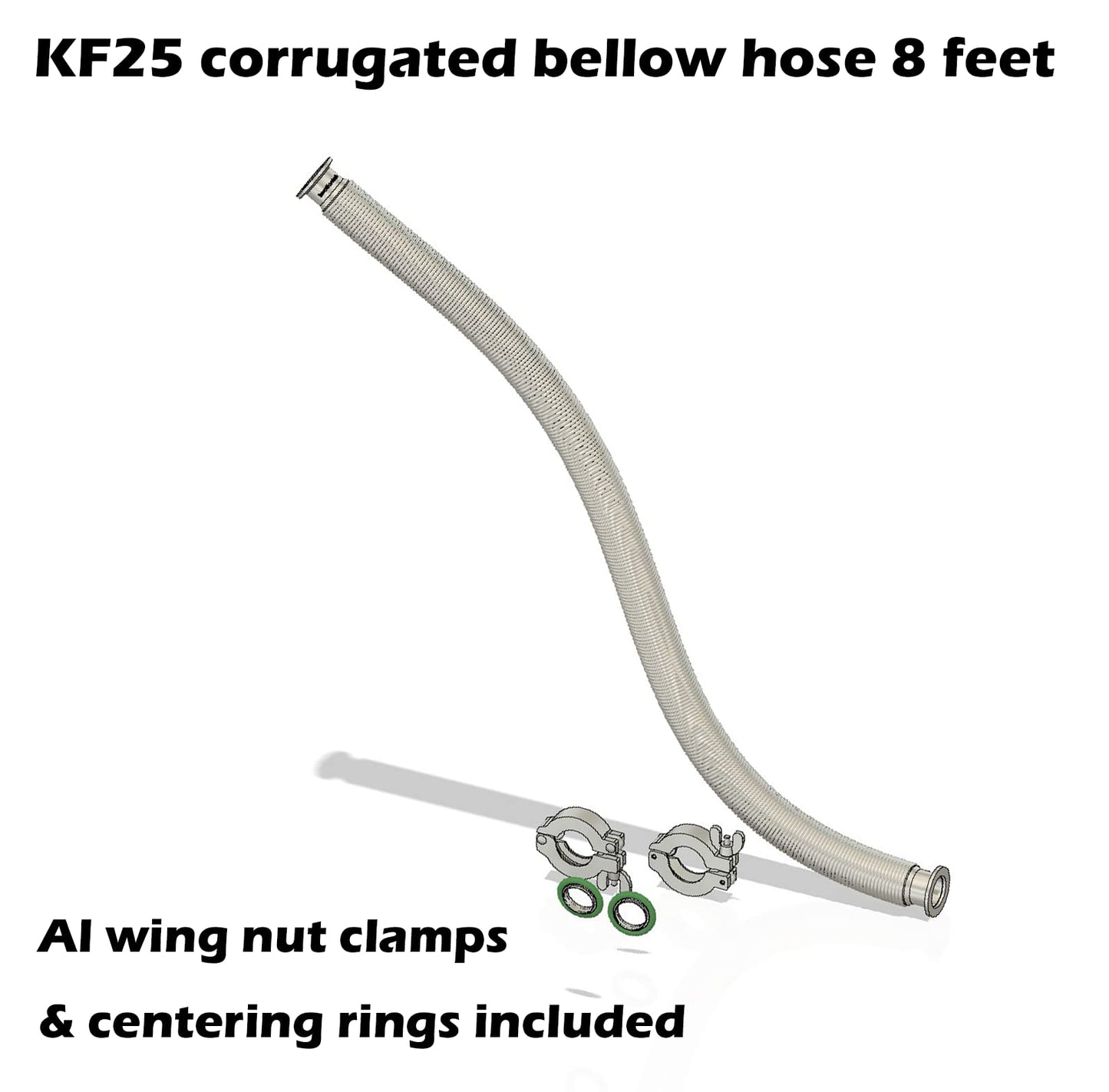 bmotiontech ISO-KF KF25 Corrugated Flexible Bellow Hose Set with 2X Aluminum clamp / 2X SS Centering Ring / 2X FKM O-Ring (8 feet KF25)