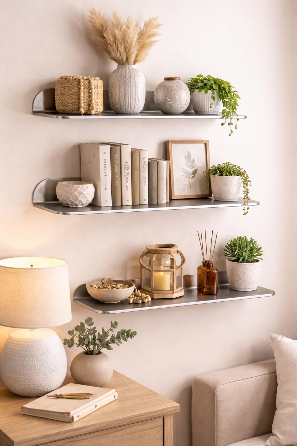 Stainless Steel Rectangular Wall Shelf 12" x 24", Floating Shelf for Bathroom Kitchen Storage, Holds up to 33 lb, Modern Minimalist Wall Decor, Rust Resistant Organizer