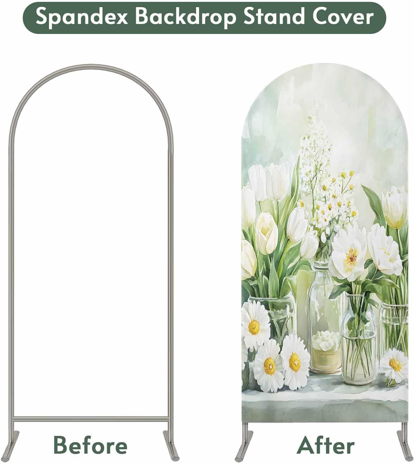 Jnbasdffb 7.2 FT,Summer Green Spring Floral Wedding Arch Cover,Stretchy Spandex Arch Backdrop Stand Covers Flowers