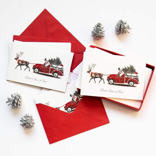 American Greetings Deluxe Christmas Cards - Festive Deer Pulling Wagon Design | 14-Count Boxed Set