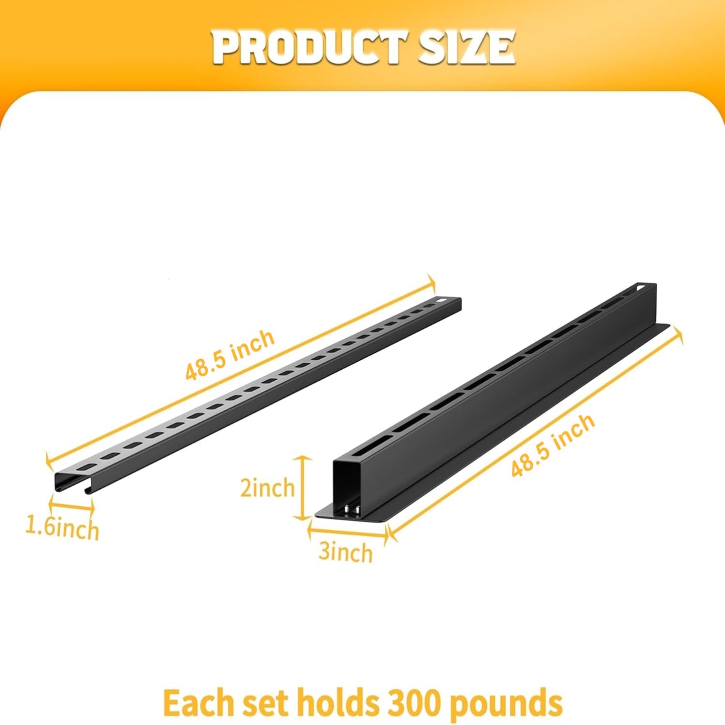 WALMANN Overhead Tote Storage Rail System, Garage Ceiling Bin Storage Rack Heavy Duty Adjustable Tote Slide Rails(Black, Bins are not Included)