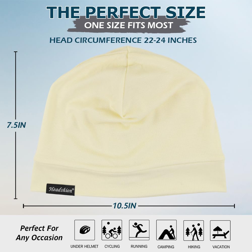Headshion Cotton Skull Caps for Men Women,4-Pack Lightweight Beanie Sleep Caps Chemo Headwear 4 Beige