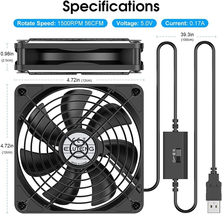 ELUTENG 120mm 3 5V 1500PRM Fan With Speed USB Powered Case Fan Gaming PC Portable Cooling Suitable for Tablet TV