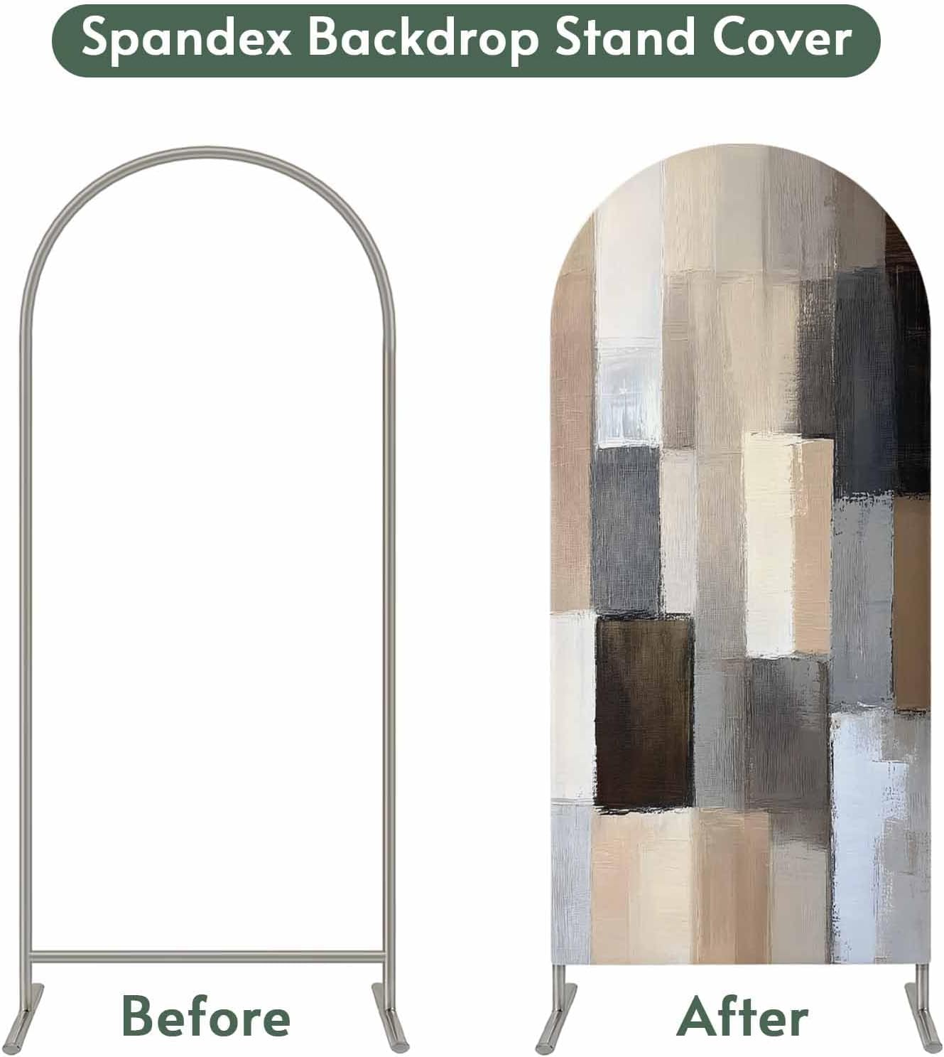 Jnbasdffb 7.2 Brown Beige Plaid Wedding Arch Cover, Stretchy Spandex Arch Backdrop Stand Covers FT, Abstract Oil