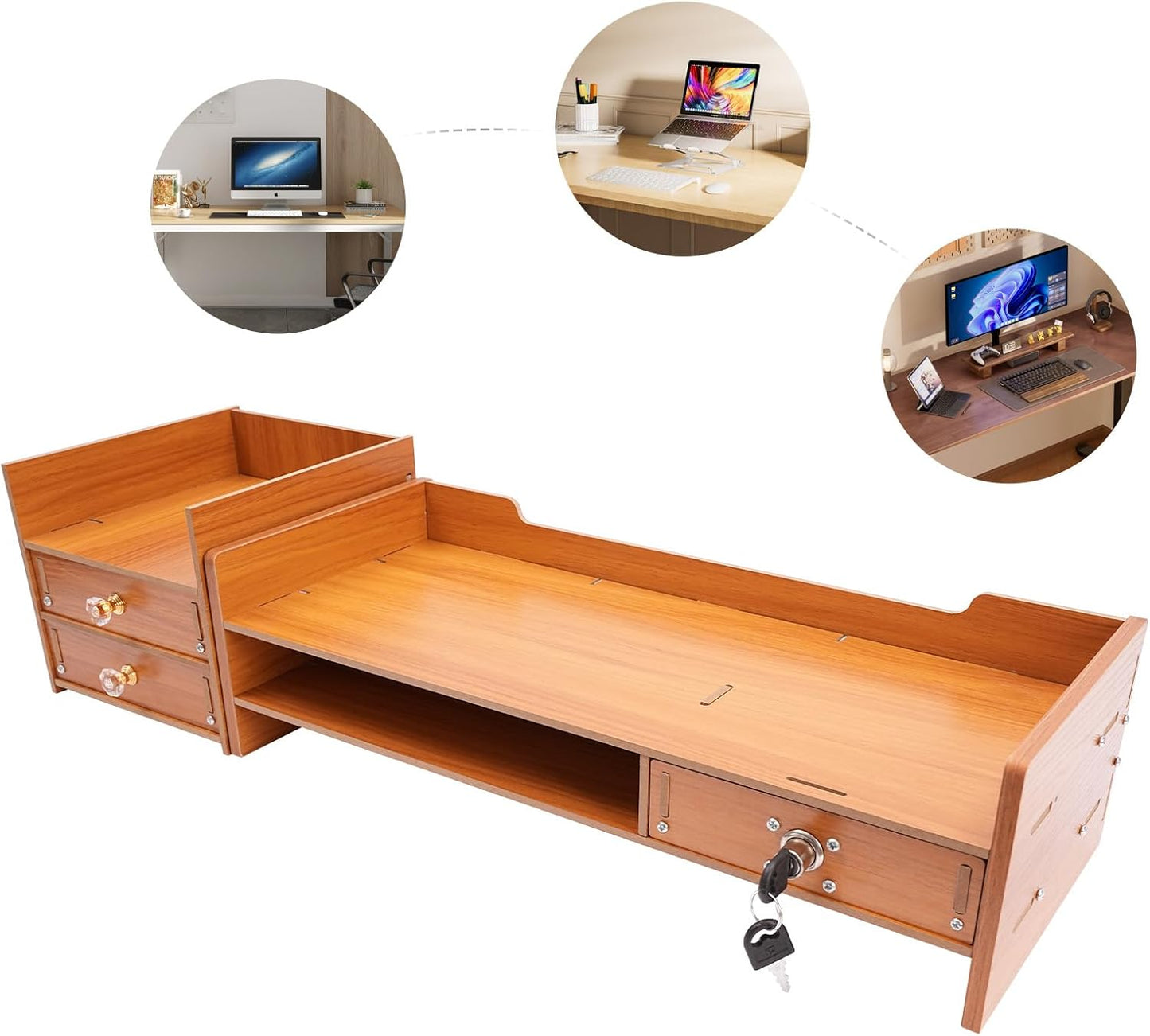 WDZCZDoo 11.02lbs Computer Monitor Stand, Computer Rack with Storage, Wooden Laptop Monitor Stand, Wood Desk Organizer