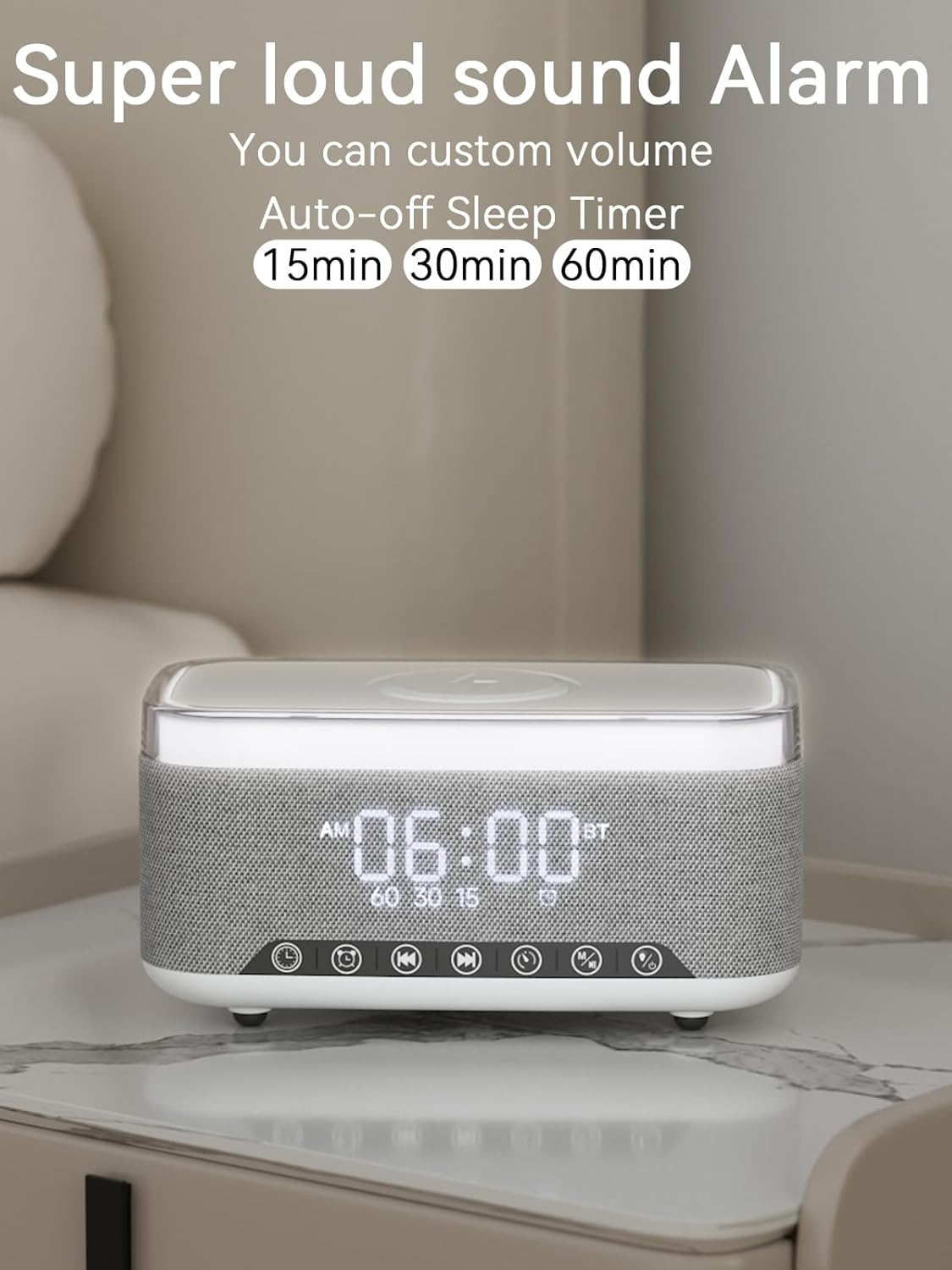Reatsoc 10w 10W 12-Color Alarm Clock Bluetooth Speaker with Fast Wireless Charger for iPhone Samsung, Stereo Bluetooth