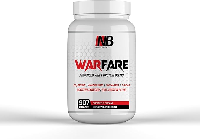 Warfare 2 lbs Advanced Whey Protein Blend 22g Protein per Serving Amazing Flavors (2 lbs, Cookies and Cream)