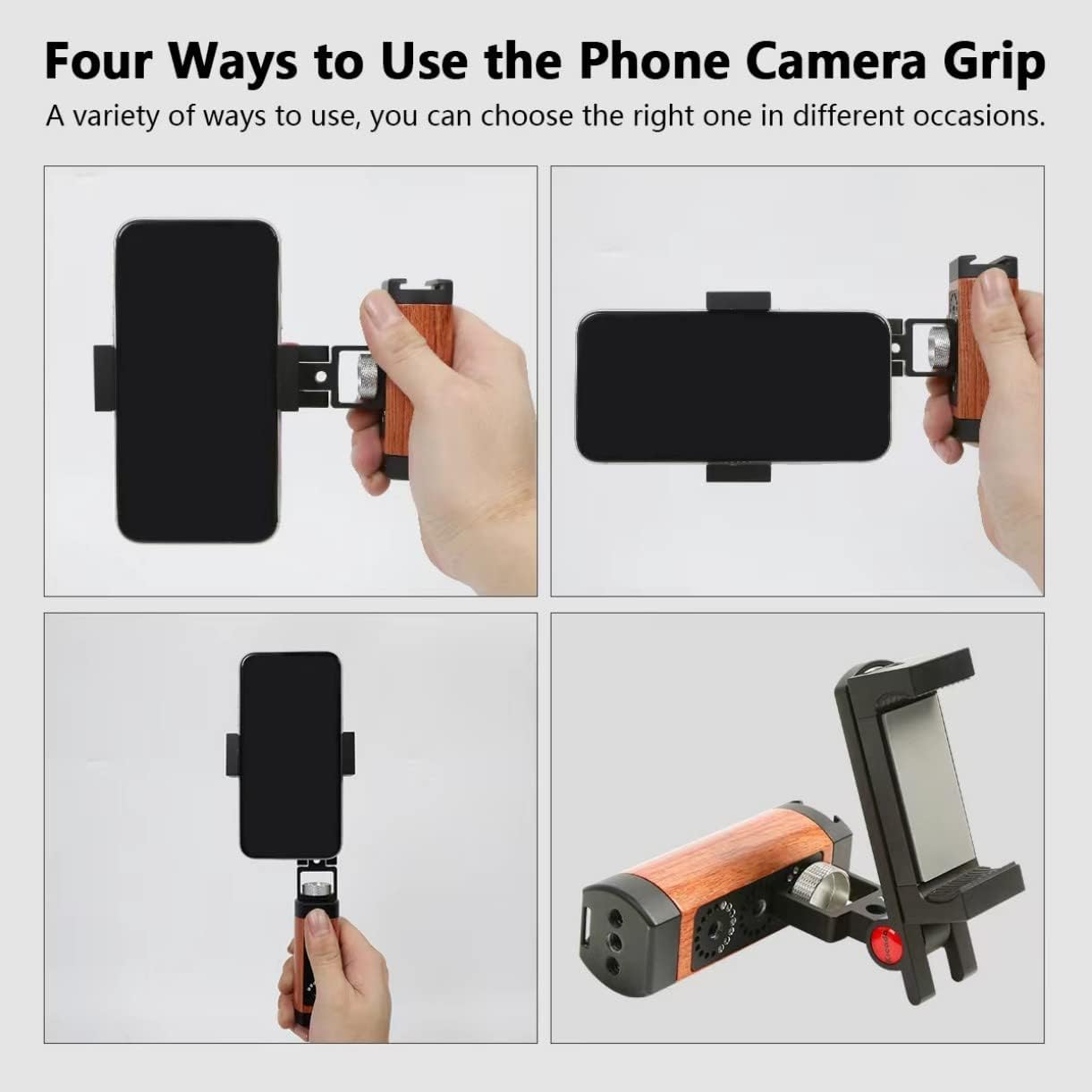 Amykite 1/4 Foldable Smartphone Grip Mount with Wrist Strap, Compatible with Standard Screw Selfie Stick for Tripod