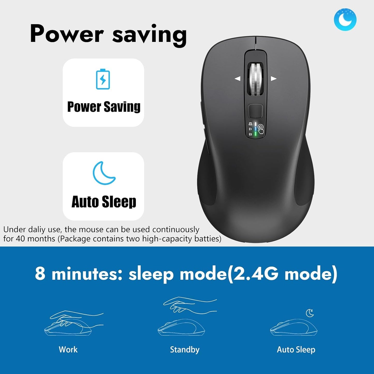 CITLLA BT1 BT2), 4-Way Wireless Bluetooth Mouse (USB + + Full Size Mouse, Scrolling, Multi-Device Silent for Computer