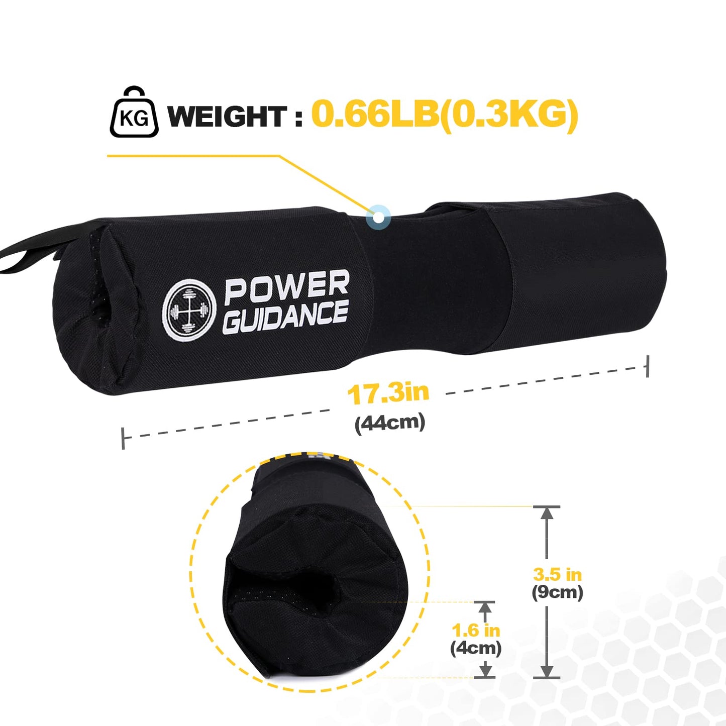 POWER GUIDANCE Barbell Squat Pad - Neck & Shoulder Protective Pad Anti-Skid Points for Squats, Lunges, Hip Thrusts, Weightlifting - Fit Standard and Olympic Bars, Black