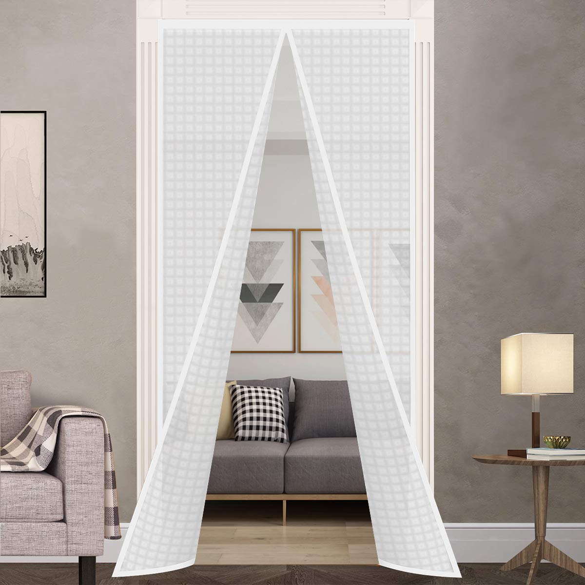 Insulated Door Curtain, Thermal Magnetic Self-Sealing Door Screen Winter Stop Draft Keep Cold Out Cover for Kitchen, Bedroom, Air Conditioner Room,Hands Free, Fits Doors up to 36" x 82", White