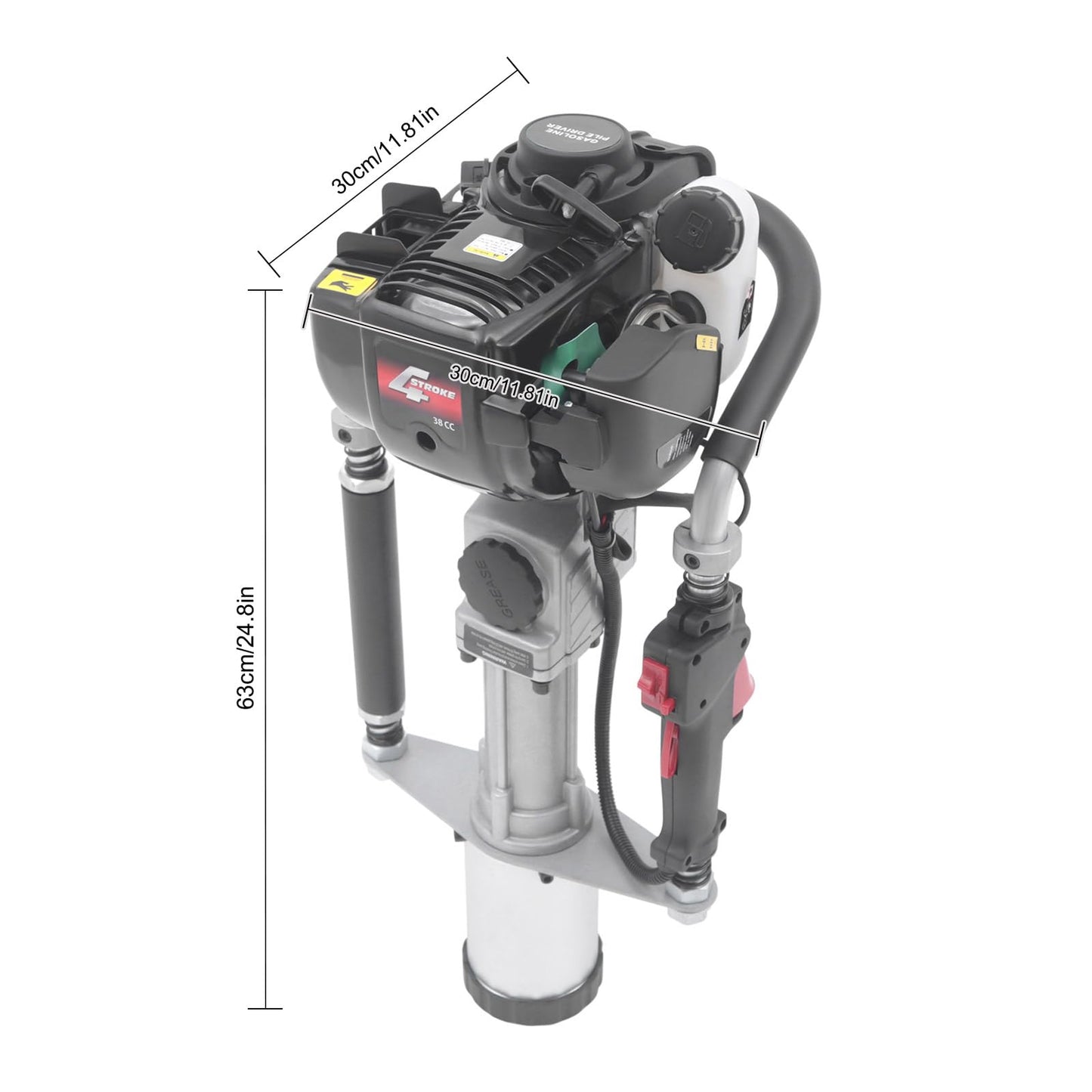 4-Stroke Pile Driver, 1.6 HP T-Post Gasoline Drivers, 8500 r/min Speed Portable Farm 27.47oz Fuel Tank Pile Hammer Heavy Duty Driving Single-Cylinder Hand Pull Start Air-Cooled Engine Kit 37.7CC
