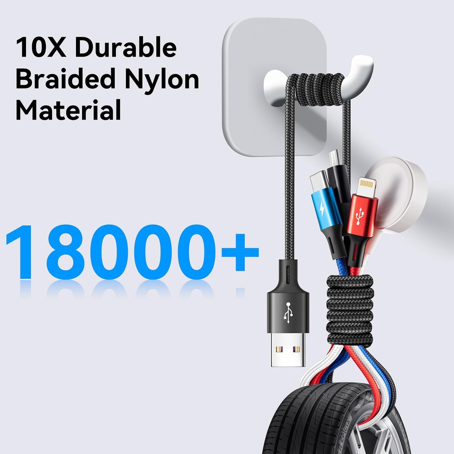 9-1/iPhone 15 14/Galaxy (2, Black-2Pack, 6Ft) Multi Charging Cable Nylon Braided USB C/Lightning/Micro Port Compatible