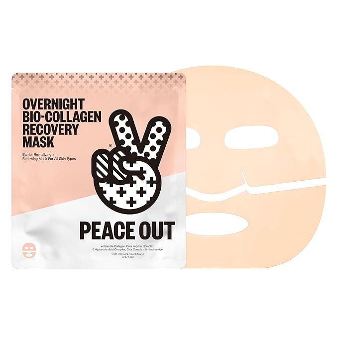 PEACE OUT Skincare Overnight Bio-Collagen Recovery Hydrating Face Mask to Calm Skin Irritation, Improves Skin Clarity with Hyaluronic Acid, 1 count