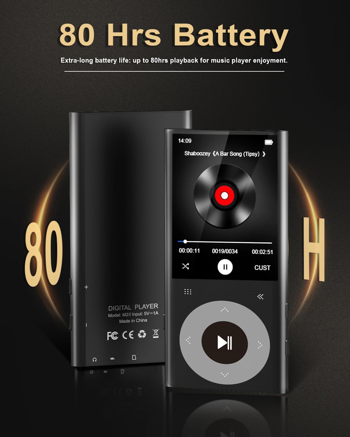 CCHKFEI 64GB MP3 2.4" MP3 MP3 128GB Player with Bluetooth Screen Hi-Fi Lossless Sound Bluetooth Player Built-in Speaker