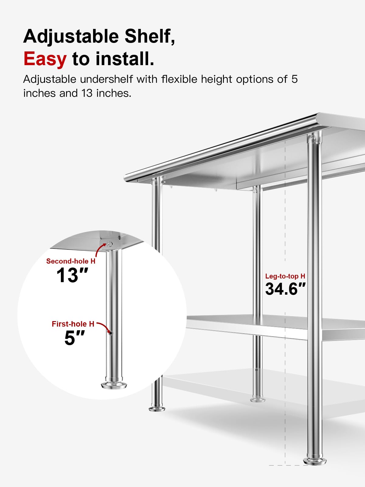 Atelicf All-Stainless Steel Prep Table, 24 X 48 Inch, with Rounded-Corner Backsplash and Adjustable Undershelf, Heavy-Duty for Outdoor Use,Restaurants,Hotels,Workshops,Kitchens,Gardens, and Garages