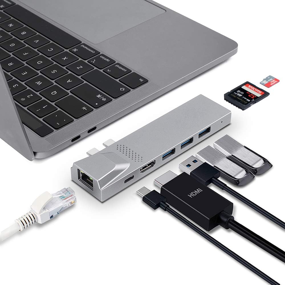YUANSHAN 8-in-1 4K 3 3.0 100W 3, USB C Hub for MacBook, Docking Station Adapter with HDMI, Gigabit Ethernet, USB Ports