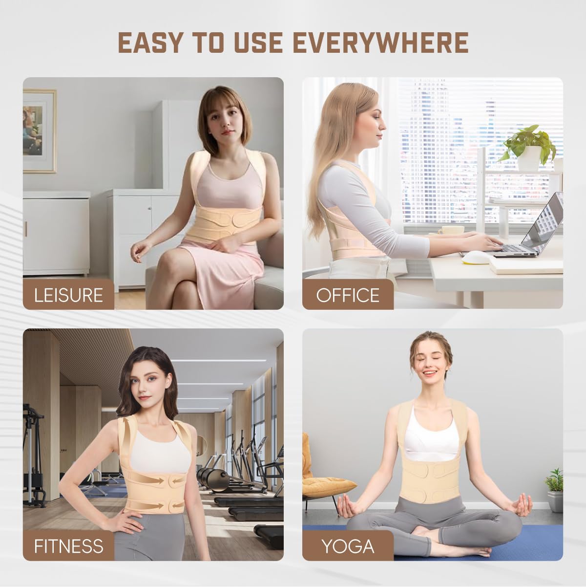 BLACKYEW Back Brace Posture Corrector for Women & Men, Adjustable Shoulder Straightener with Full Back Support, Relief for Lower & Upper Back Pain, Hunchback & Scoliosis (Beige, Medium)