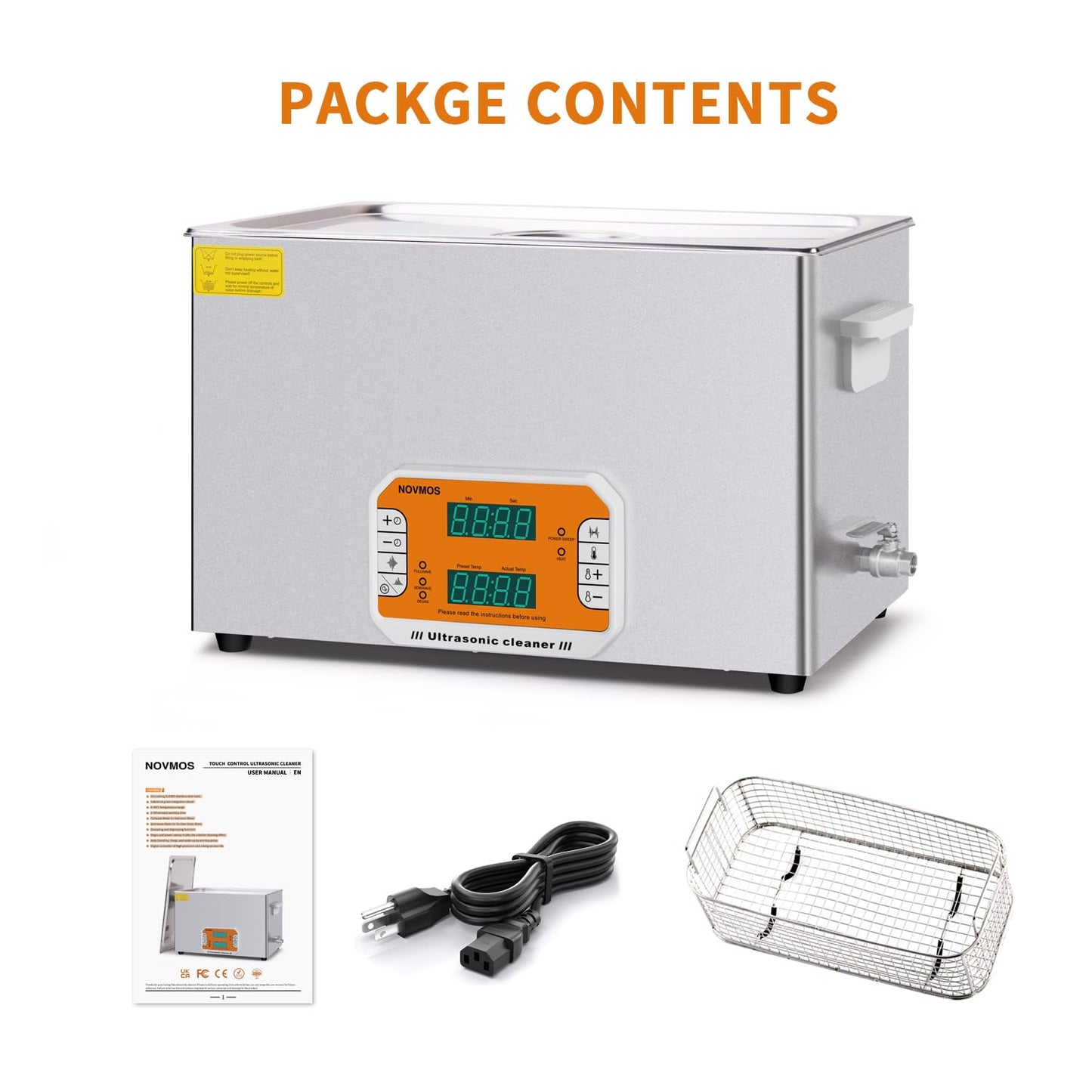 NOVMOS Ultrasonic Cleaner,30L 600W Touch Screen Control Ultrasonic Cleaning Machine with Timer&Heater,Sonic Cleaner for Gun,Carburetors,Parts,Chain Cleaning (Including Baskets)