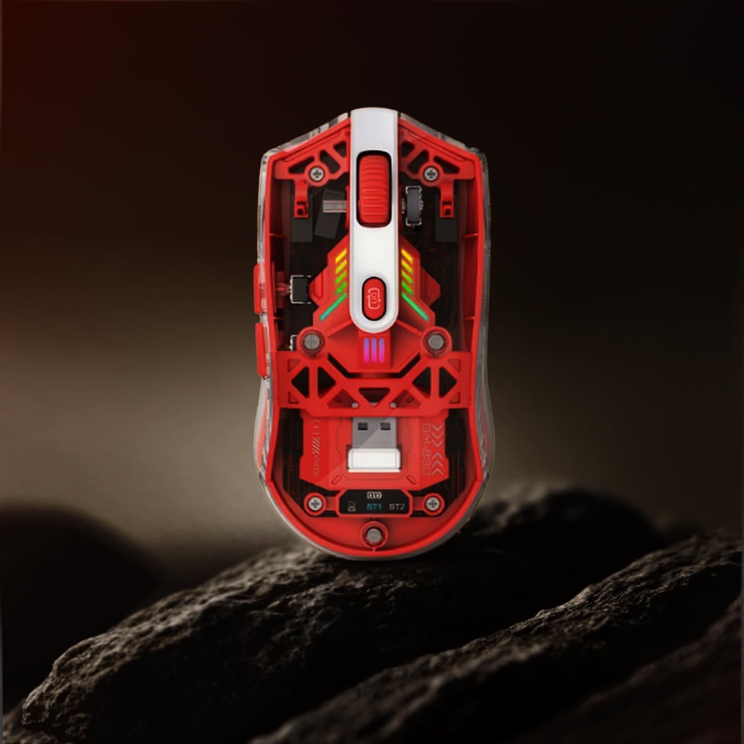 MKETech Electronics 2.4GHz, 830) Wireless Mouse with Transparent Shell and RGB Lighting, Dual-Mode Bluetooth