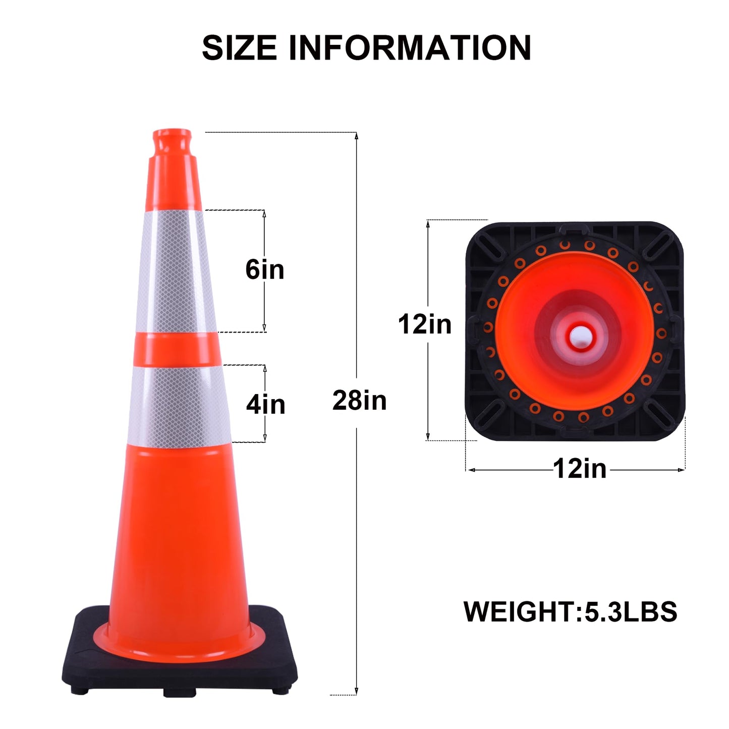 OrangeStar 28 Inch Orange Traffic Cones 8-Pack, Heavy Duty PVC Safety Cones with 2 Reflective Collars, Weighted Base for Highway, Roadwork, Construction, Warehouse Safety, Parking Lots