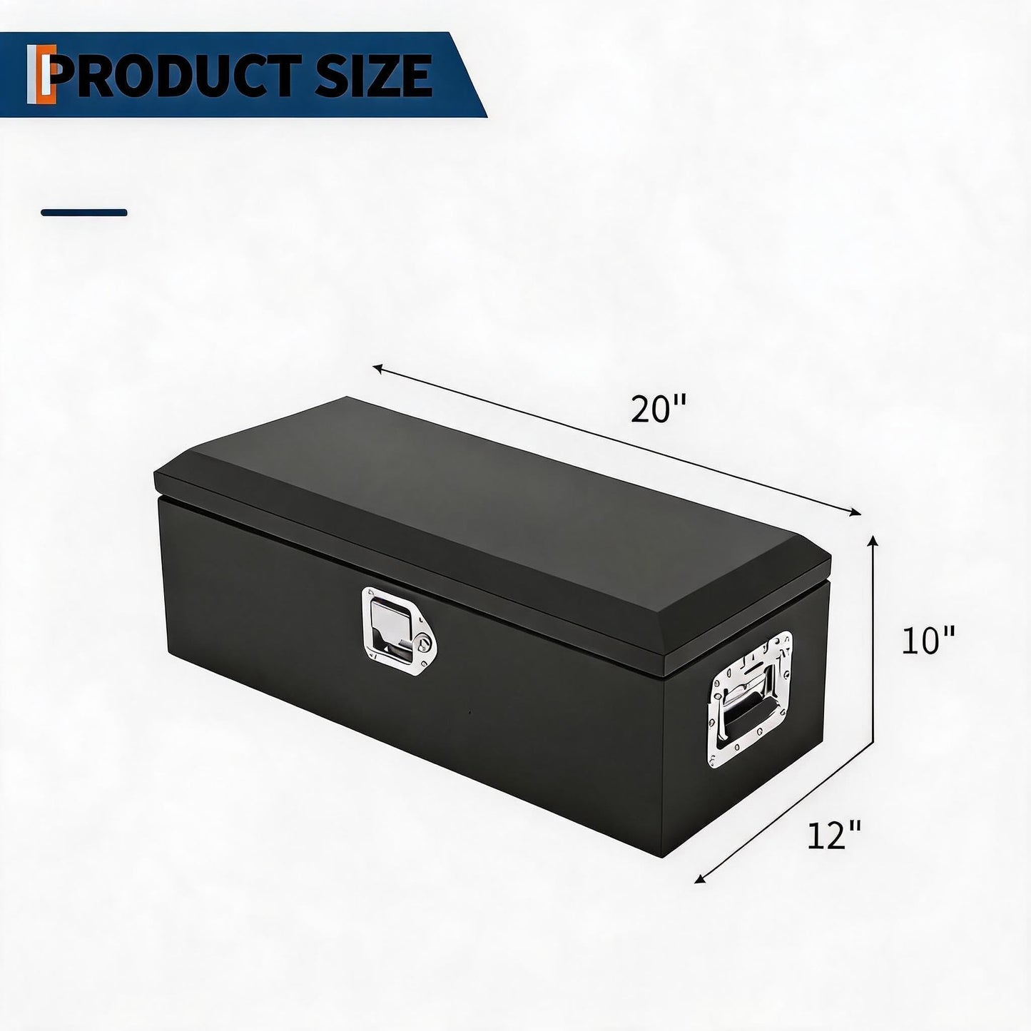 Heavy Duty Steel Truck Bed Tool Box, Powder-Coated Diamond Plate Storage Chest with Side Handle & Lock, Durable Metal Toolbox Organizer for Pickup, RV, Trailer, Mechanic or Workshop - 20X12X10 in