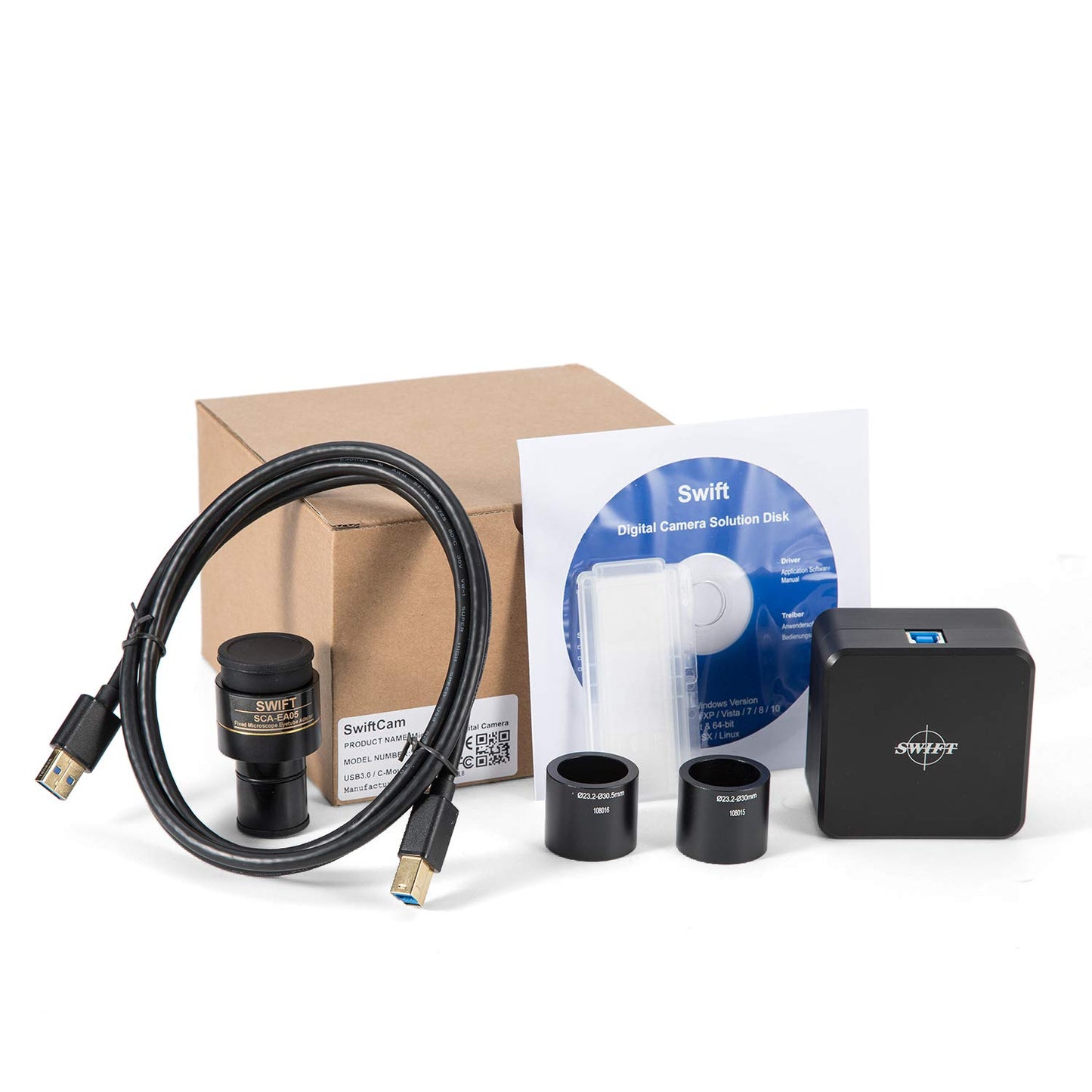 Swift Compound Trinocular Microscope SW350T,40X-2500X Magnification,Siedentopf Head,Two-Layer Mechanical Stage,with Swiftcam 5 Megapixel Camera and Software Windows/Mac/Linux and USB 3.0 Cable
