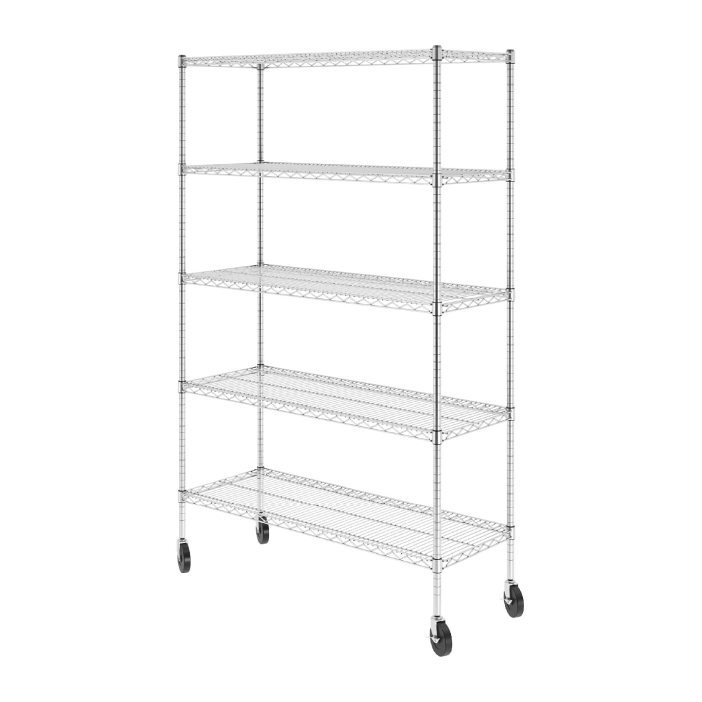 SafeRacks - NSF Certified Storage Shelves, Zinc, Heavy Duty Steel Wire Unit with Wheels and Adjustable Feet, Garage or Bakers Rack, Kitchen, Pantry Shelf - (18"x48"x72" 5-Tier) (Silver)
