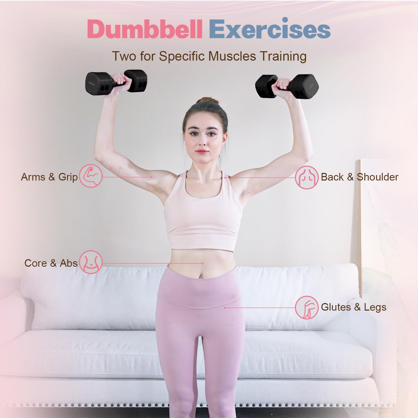 kisnbld Adjustable Dumbbell Set of 2, 2 in 1 Free Weights Dumbbells & Kettlebell Set for Women with Fast Adjustment, Each 2lb 3lb 4lb 5lb Hand Weights Set for Home Gym & Outdoor Exercise Training