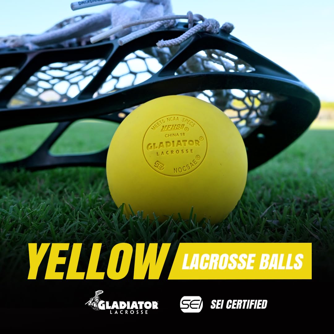 Gladiator Lacrosse® Single Official Lacrosse Ball – Yellow – Meets NOCSAE Standards, SEI Certified