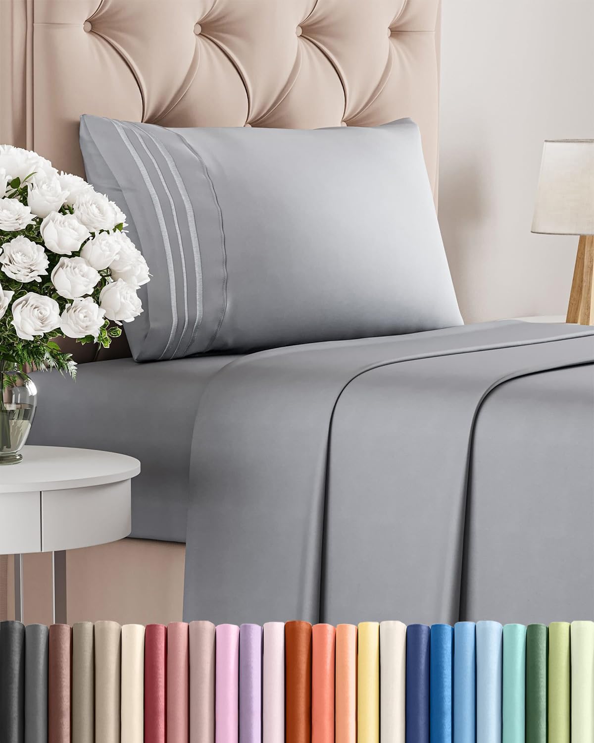 Steel Blue Twin Size 3-Piece Sheet Set by [Brand Name] - Comfy, Breathable & Cooling Luxury Bedding