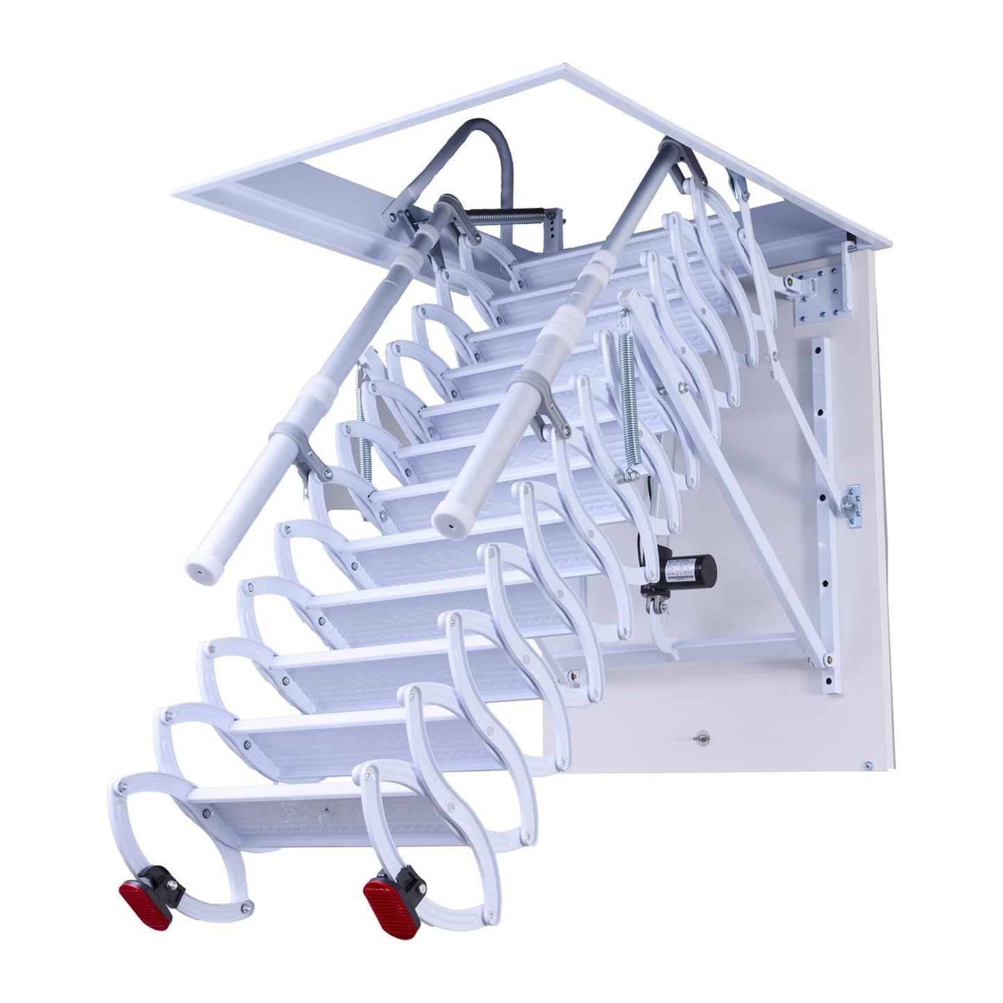 9.8ft Electirc Attic Ceiling Ladder, Pull Down Attics Ladder with Handrails, Folding Retractable Loft Ladders, Invisible Telescoping Attic Stairs, Extension Steps Staircase for Garage, Home, Basement