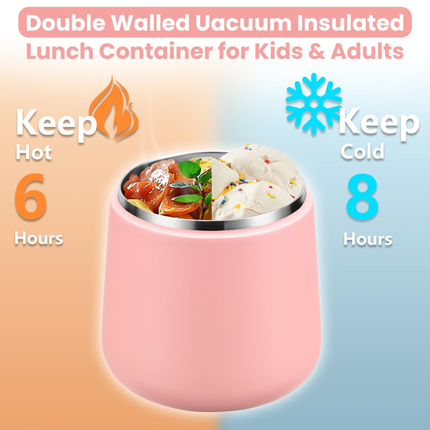 20oz Insulated Vacuum Food Jar with Buckle Lid,Soup Thermo for Hot Food Kids,Wide Mouth Leakproof Stainless Steel Lunch Container with Spoon-Pink