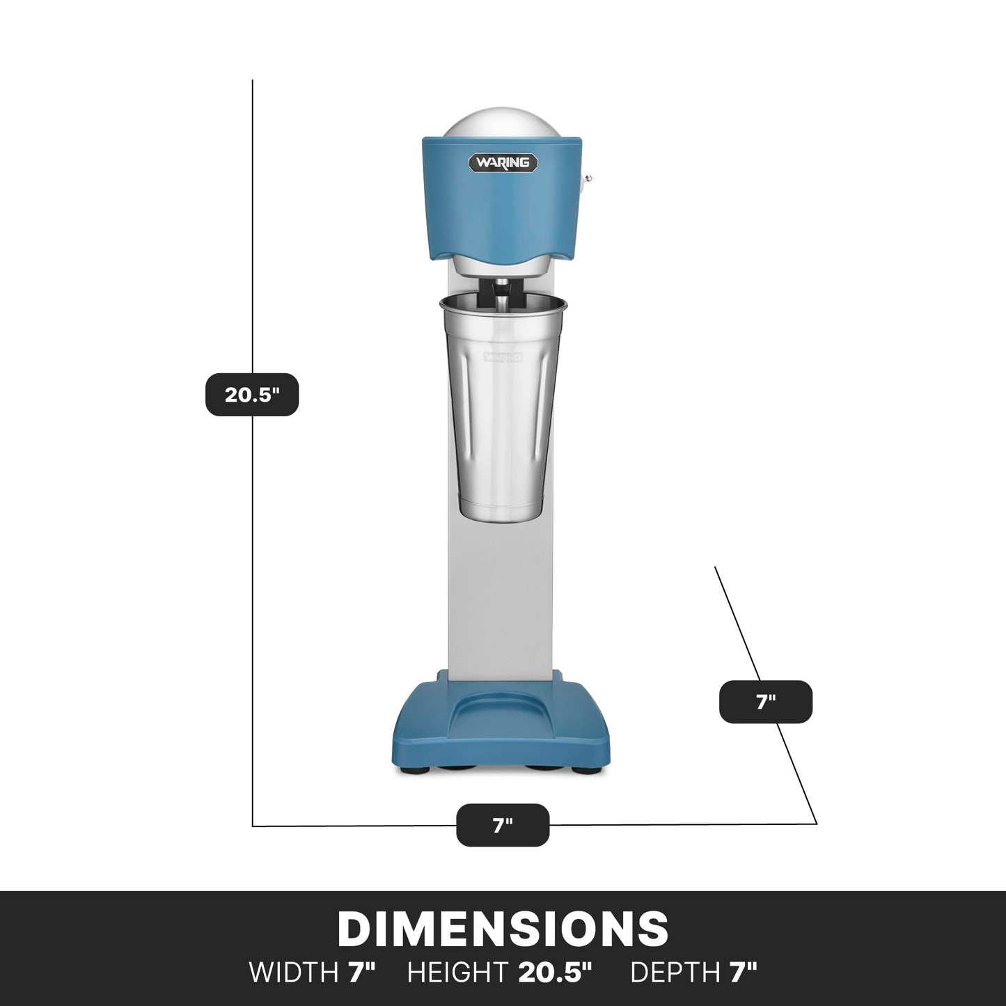 Waring Commercial Light-Duty Single Spindle Milkshake Maker Machine, 1 Horsepower Motor, 2-Speed Controls, Milkshake Maker Machine for Ice Cream Shops, WDM20