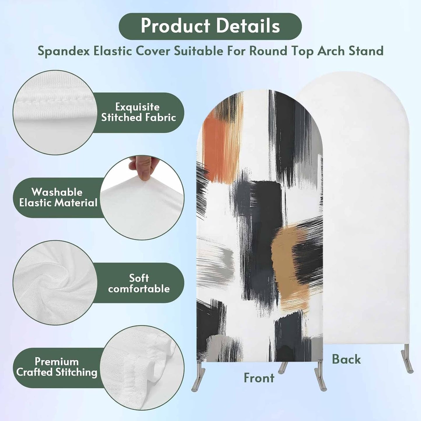 Jnbasdffb 7.2 Black White Wedding Arch Cover,Stretchy Spandex Arch Backdrop Stand Covers FT,Geometric Oil Painting