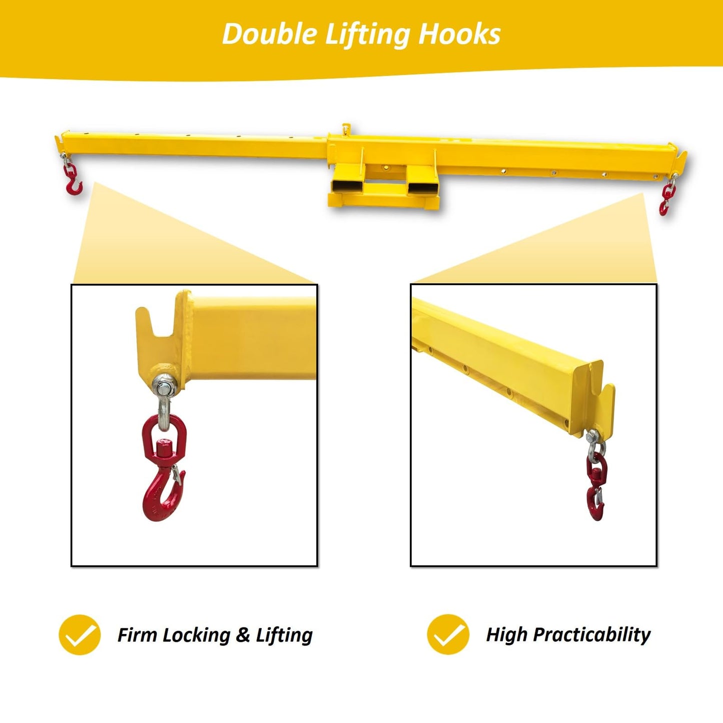 LGXEnzhuo 4400LB Forklift Jib Boom Crane Attachment – Bidirectional Telescopic Carbon Steel Hoist, 12.1ft Adjustable Lifting Arm, 6.3"x2.56" Pocket Size, for Warehouse Farm